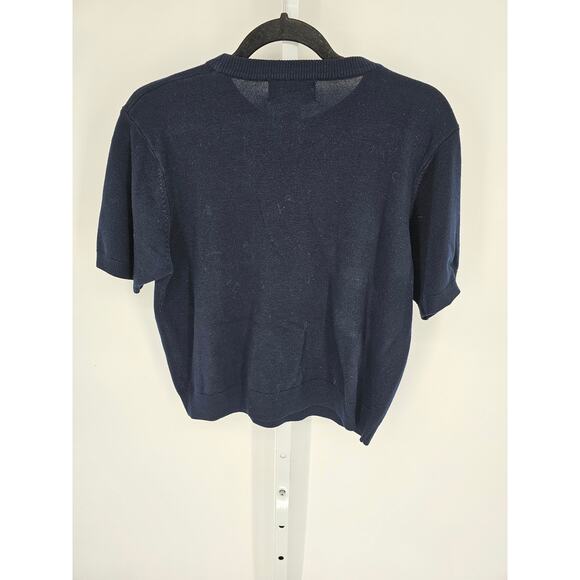 Cashmora for Tally-Ho Women's Navy Acrylic Short Sleeve Crew Neck Sweater Size L - Picture 4 of 4